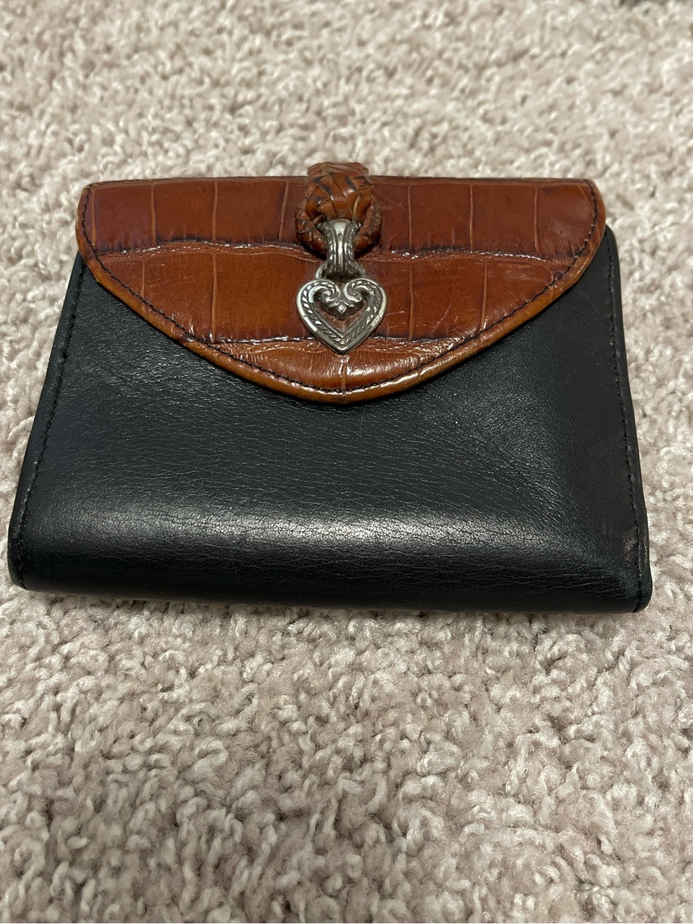 Brighton Pansy Black and Brown Croc Heart Leather Wallet